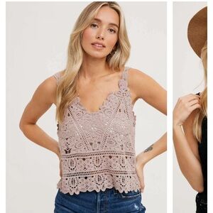 Elegant Crochet Lace Tank Top - Brown